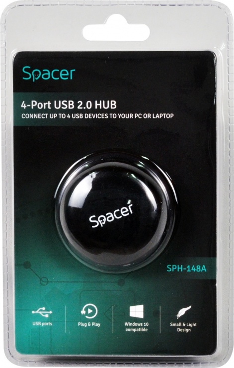 Imagine Hub extern cu 4 x USB 2.0 negru, Spacer SPH-148A-1