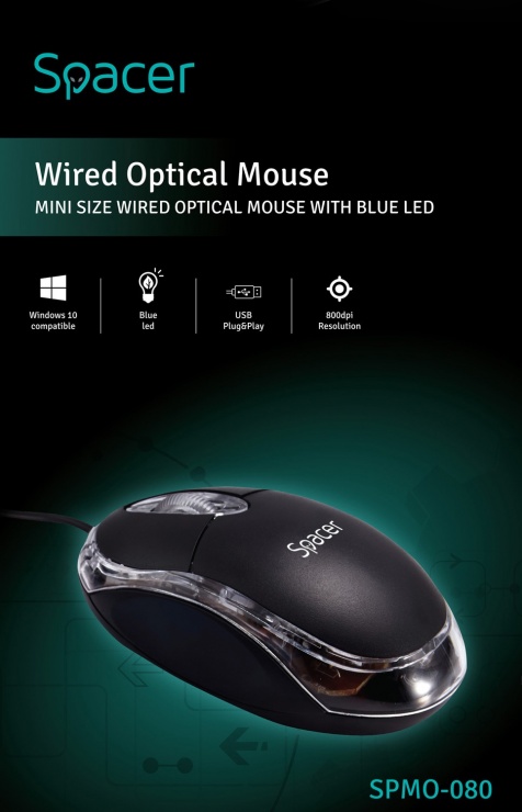 Imagine  Mouse optic USB cu LED albastru, Spacer SPMO-080-1