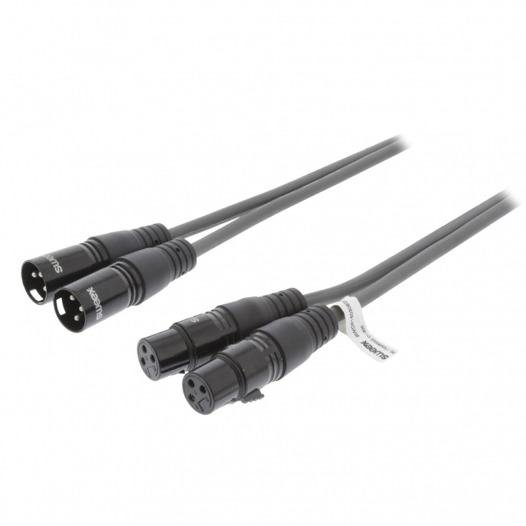 Imagine Cablu prelungitor stereo 2 x XLR 3 pini la 2 x XLR 3 pini T-M 5m Negru, SWEEX SWOP15030E50