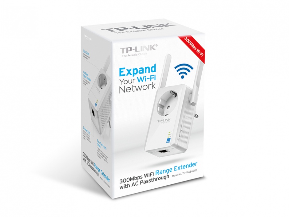 Imagine Range Extender Universal WiFi 300Mbps cu AC Passthrough, TP-Link TL-WA860RE-2