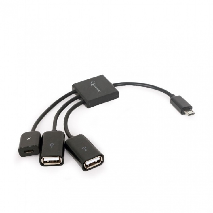 Imagine HUB USB OTG micro USB la 2 x USB-A + 1 x micro USB pentru incarcare, Gembird UHB-OTG-02