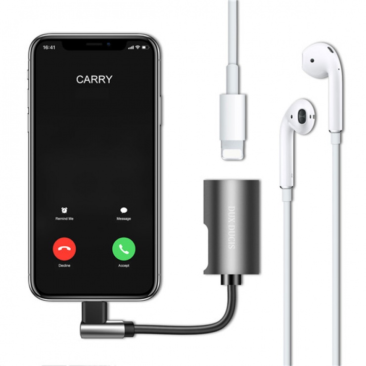 Imagine Adaptor audio + incarcare iPhone Lightning la 2 x Lightning T-M, DUX DUCIS
