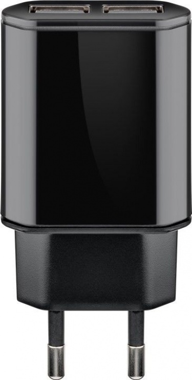 Imagine Incarcator priza 230V la 2 x USB slim/negru 2.1A, Goobay 73274