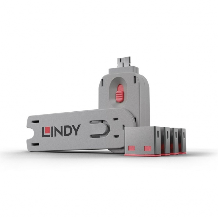 Imagine Sistem de blocare Port USB cheie + 4 incuietori Roz, Lindy L40450