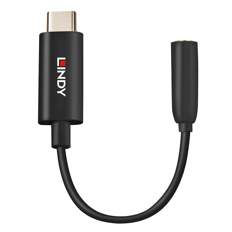 Imagine Adaptor audio USB-C la jack 3.5mm activ T-M Negru, Lindy L35629