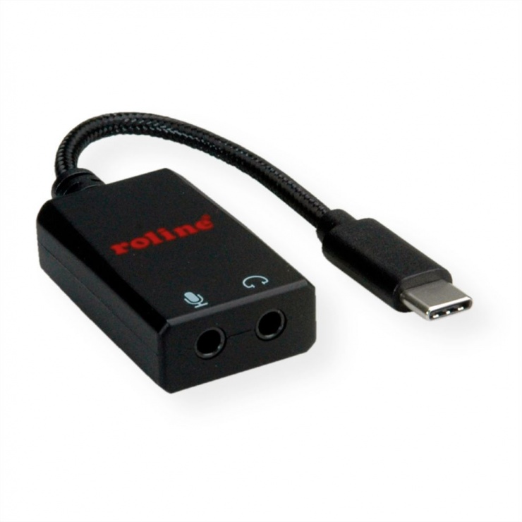 Imagine Adaptor audio USB-C la 2 x jack stereo (casca + microfon) T-M 0.1m, Roline 12.03.3209