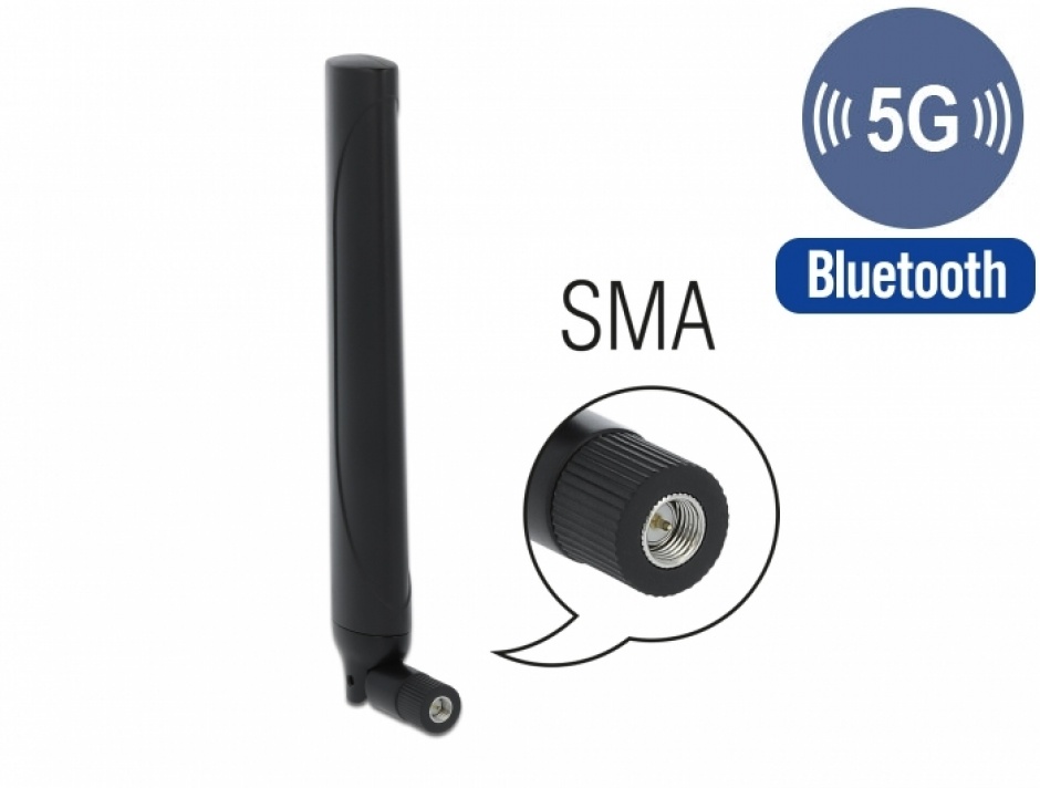 Imagine Antena 5G LTE SMA plug -0.5 - 2.3 dBi omnidirectional, Delock 12633