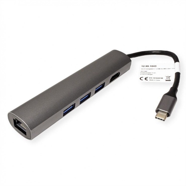 Imagine Docking station USB-C la HDMI, 3 x USB-A, 1 x Gigabit, Value 12.99.1043