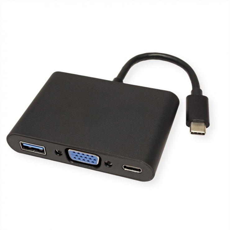 Imagine Adaptor USB-C la VGA + 1 x USB-A 3.0 + 1 x USB-C PD (Power Delivery) T-M 0.1m, Value 12.99.3201