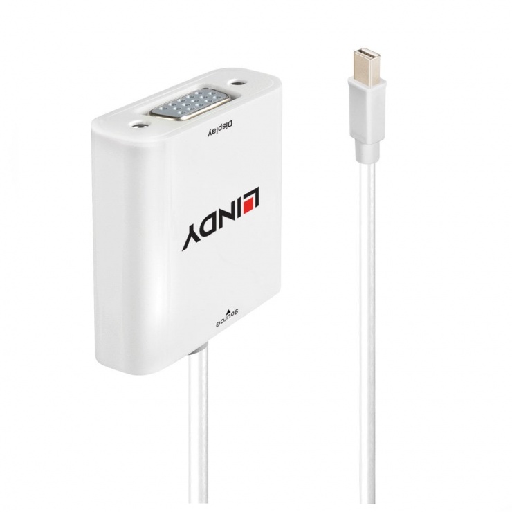 Imagine Adaptor Mini Displayport la VGA activ T-M Alb, Lindy L38310