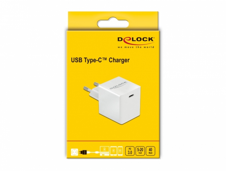 Imagine Incarcator priza 1 x USB-C PD 3.0 compact 40W, Delock 41446