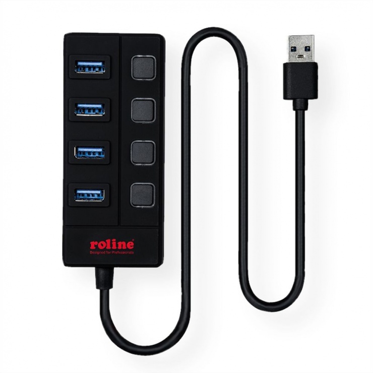 Imagine HUB USB 3.0 cu 4 porturi cu switch, Roline 14.02.5046