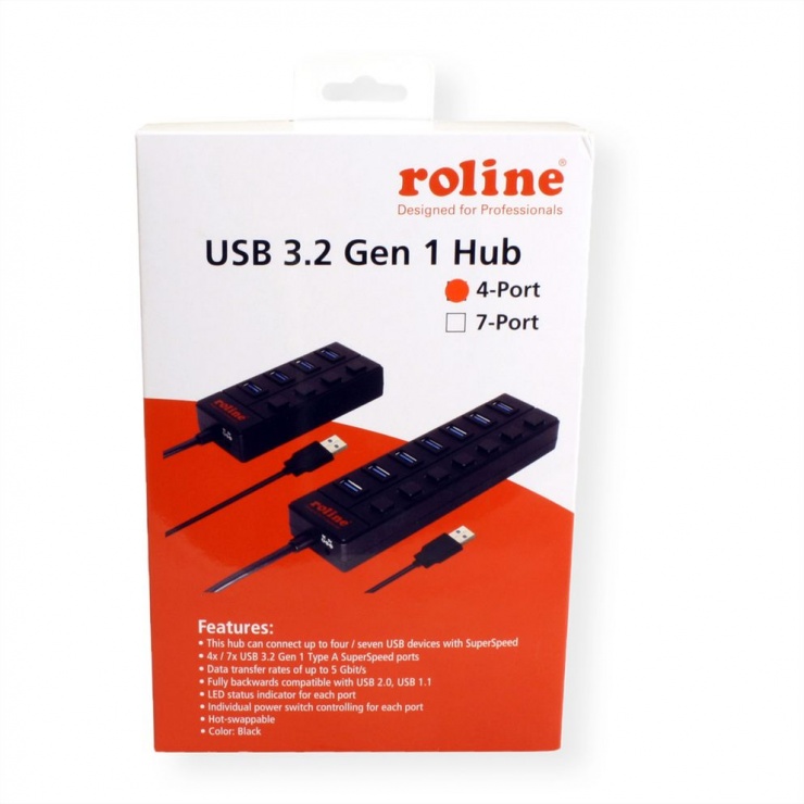 Imagine HUB USB 3.0 cu 4 porturi cu switch, Roline 14.02.5046