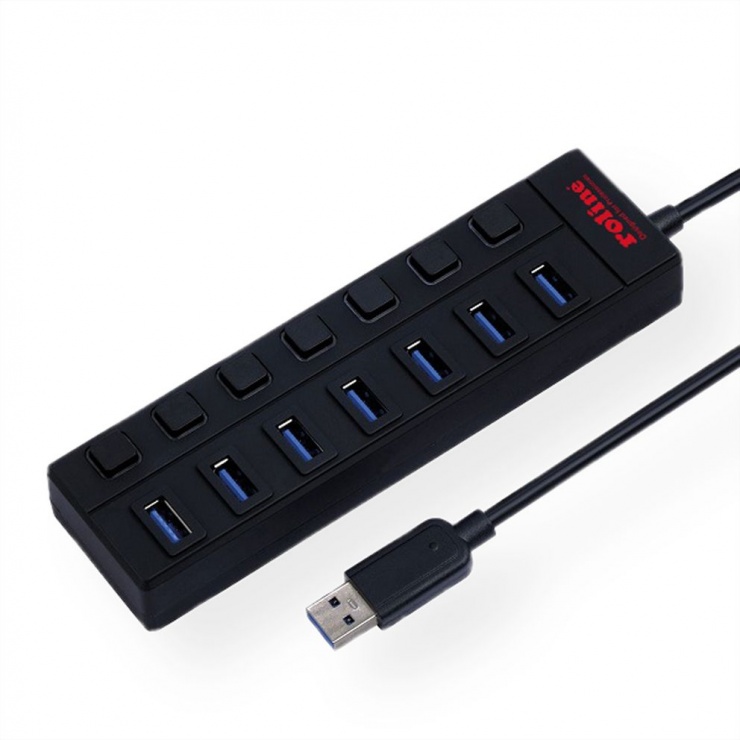 Imagine HUB USB 3.0 cu 7 porturi cu switch, Roline 14.02.5047