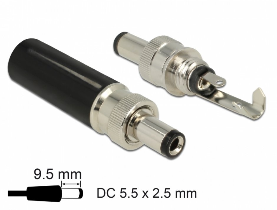 Imagine Conector tata DC 5.5 x 2.5 mm lungime 9.5 mm, Delock 89914