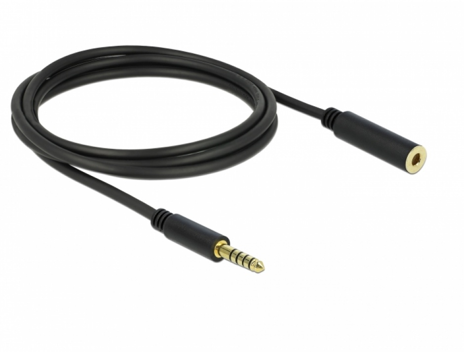 Imagine Cablu prelungitor jack stereo 4.4 mm 5 pini T-M 2m Negru, Delock 85797