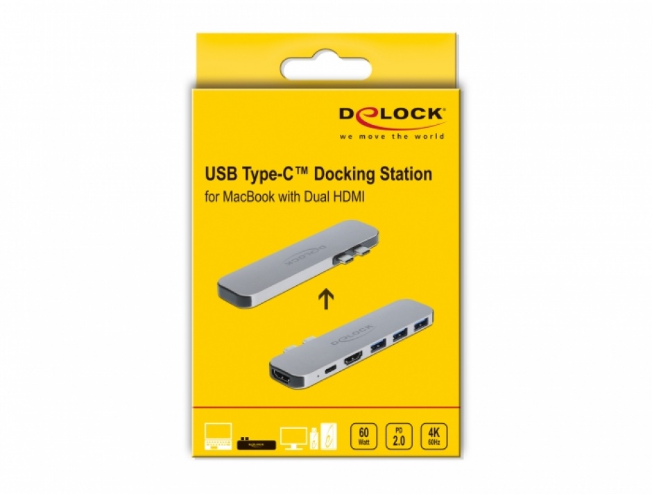 Imagine Docking Station pentru MacBook Dual HDMI 4K / PD / Hub, Delock 87753
