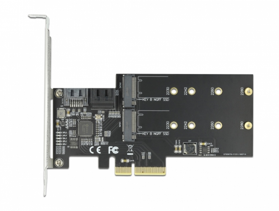 Imagine PCI Express cu 3 x SATA III + 2 x M.2 Key B, Delock 90499