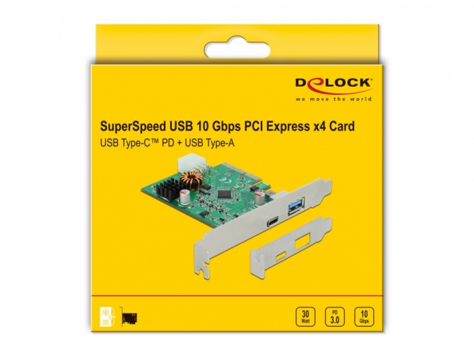 Imagine PCI Express cu 1 x USB-C PD + 1 x SuperSpeed USB 10 Gbps (USB 3.2 Gen 2)-A, Delock 89001