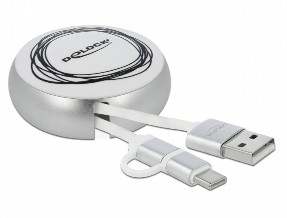 Imagine Cablu de date si incarcare USB 2.0 la micro USB-B + USB-C Alb/Argintiu, Delock 85821