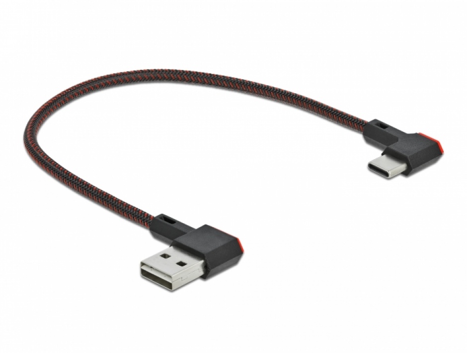 Imagine Cablu EASY-USB 2.0 la USB-C unghi stanga/dreapta 0.2m textil, Delock 85279