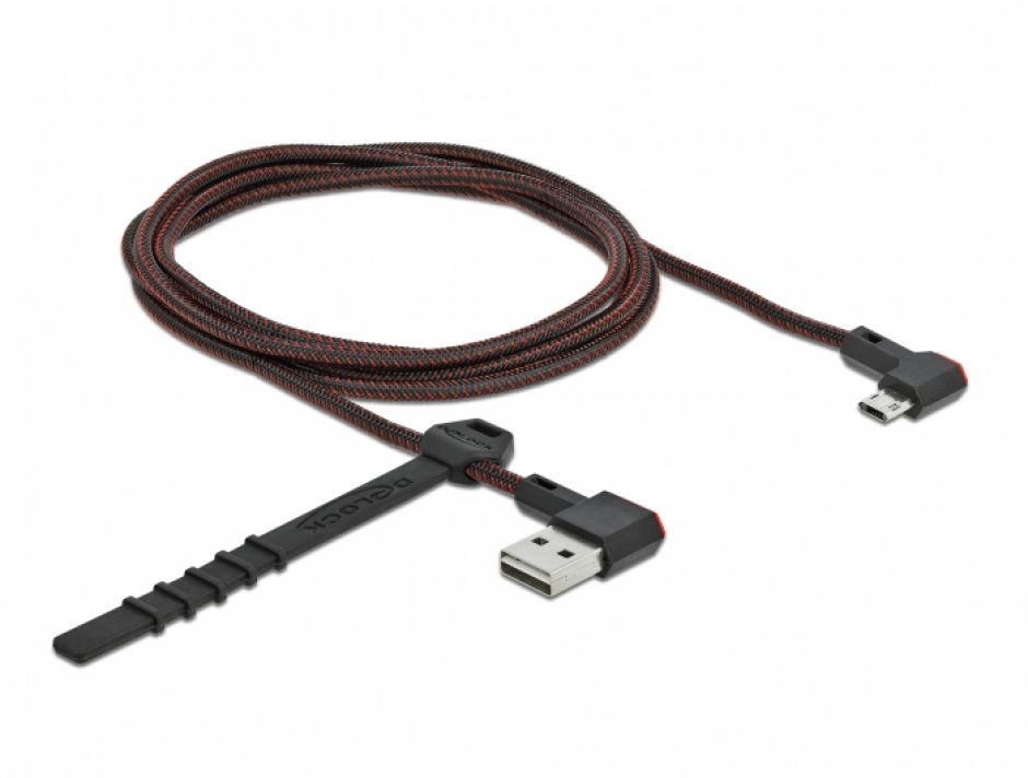 Imagine Cablu EASY-USB 2.0 la micro-B EASY-USB unghi stanga/dreapta 1.5m textil, Delock 85272