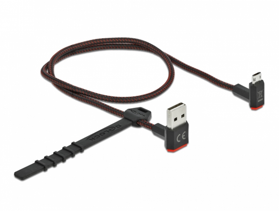 Imagine Cablu EASY-USB 2.0 la micro-B EASY-USB unghi sus/jos 0.5m textil, Delock 85265