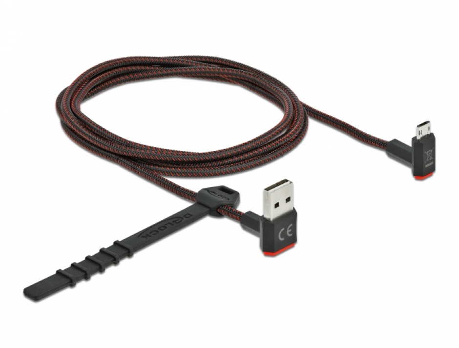 Imagine Cablu EASY-USB 2.0 la micro-B EASY-USB unghi sus/jos 1.5m textil, Delock 85267
