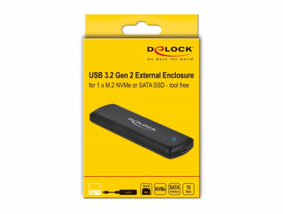 Imagine Rack extern USB type C pentru SSD M.2 PCIe/NVME + SATA, Delock 42633