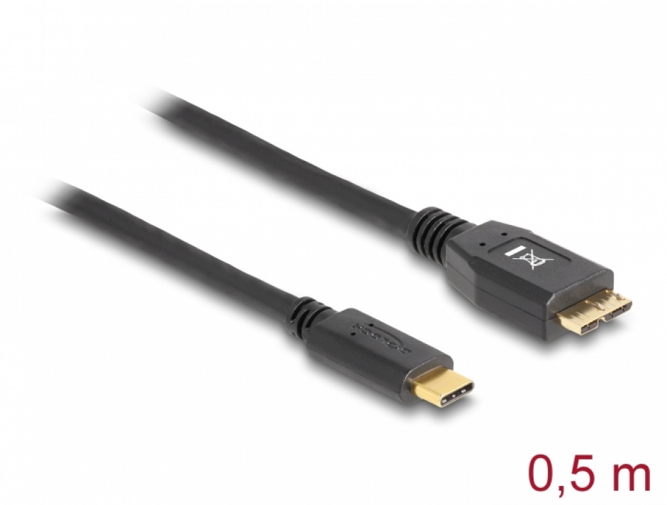 Imagine Cablu SuperSpeed USB 3.1 tip C (host) la micro USB-B (device) T-T 0.5m, Delock 83676