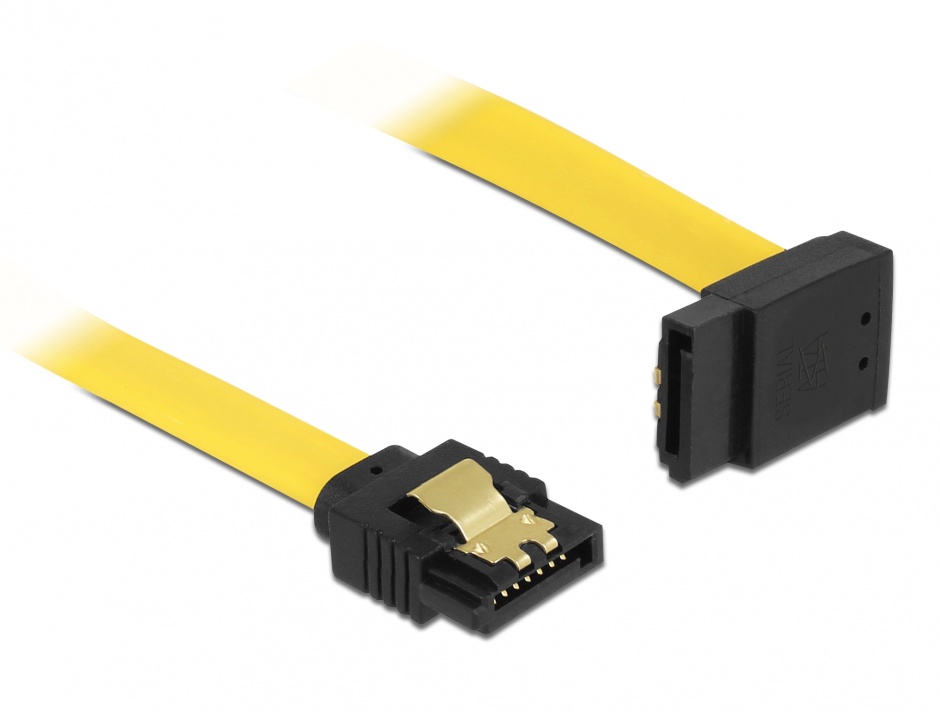 Imagine Cablu SATA III 6 Gb/s unghi drept - sus galben 20cm, Delock 82799
