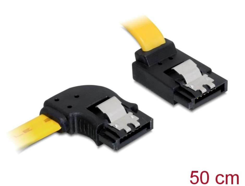 Imagine Cablu SATA III 6 Gb/s unghi stanga - sus cu fixare 50cm, Delock 82837