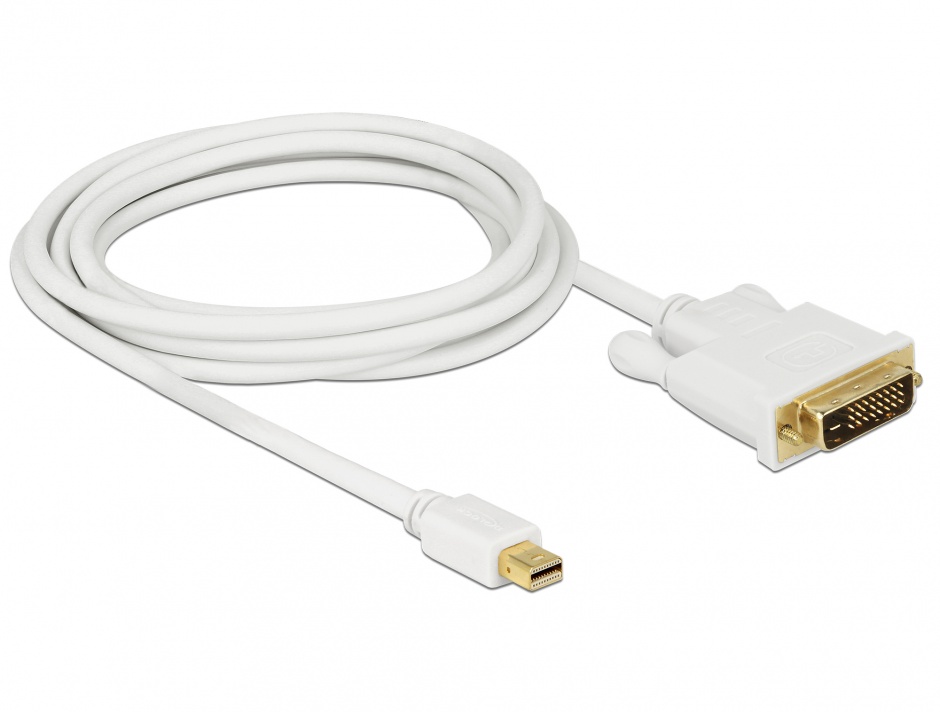 Imagine Cablu mini DisplayPort 1.1 la DVI-D 24+1 pini T-T Alb 3m, Delock 82919