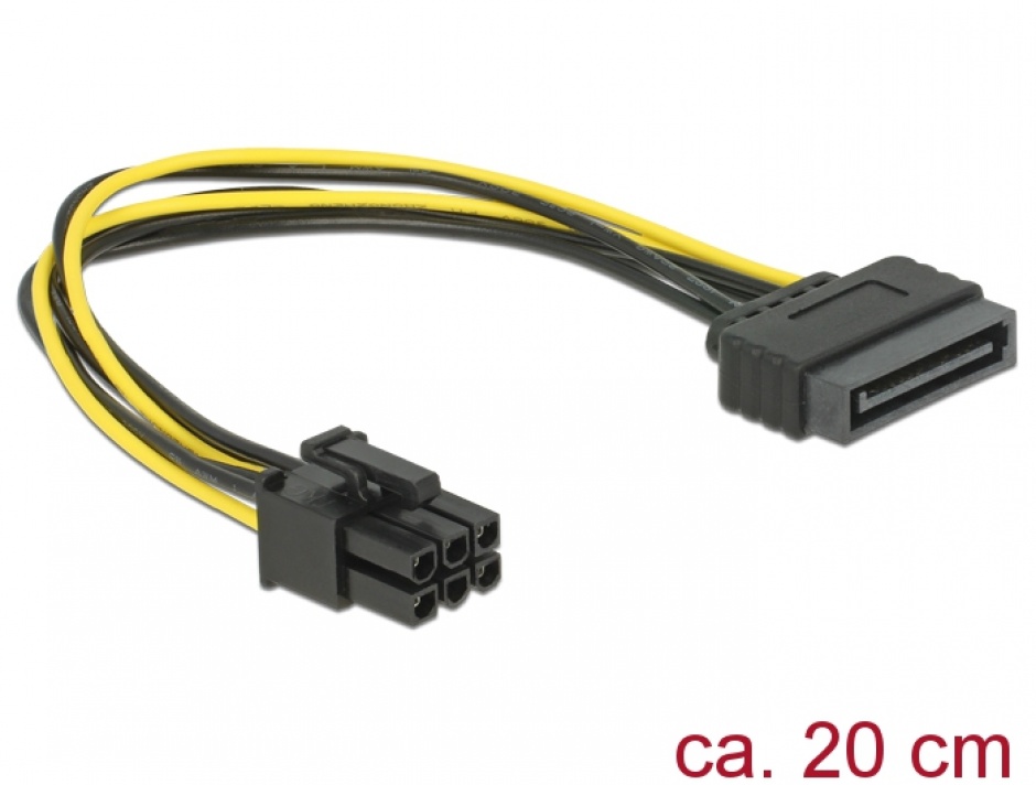 Imagine Cablu alimentare SATA 15 pini la PCI Express 6 pini, Delock 82924