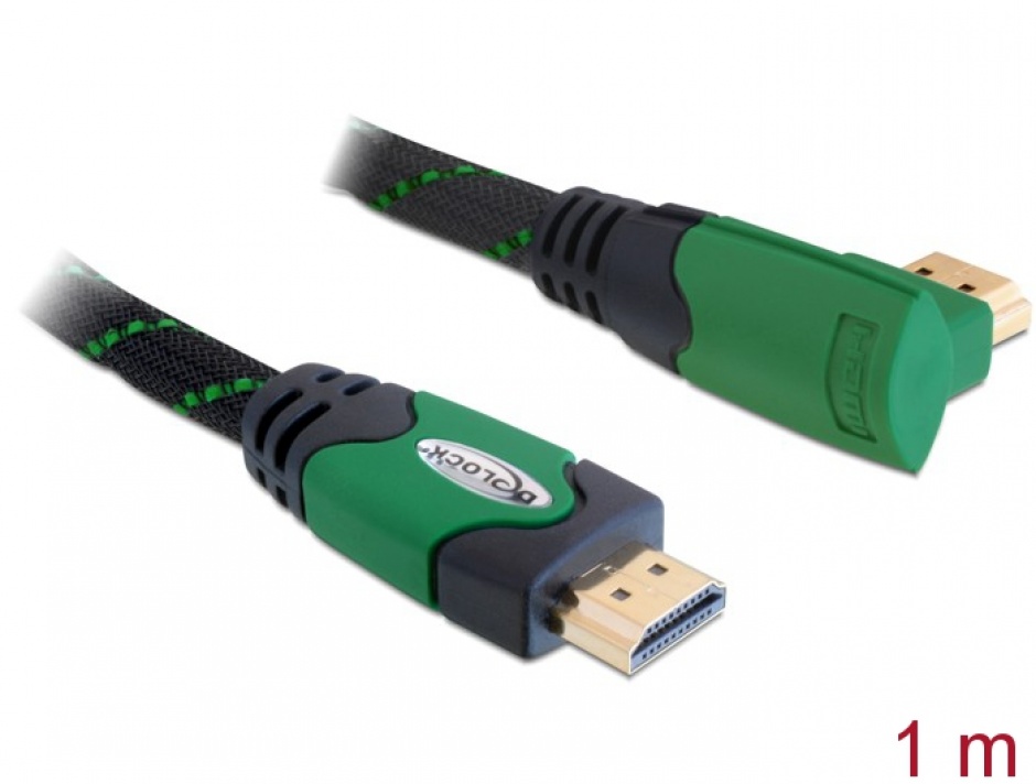 Imagine Cablu HDMI 4K v1.4 unghi 90 grade T-T 1m Verde, Delock 82951