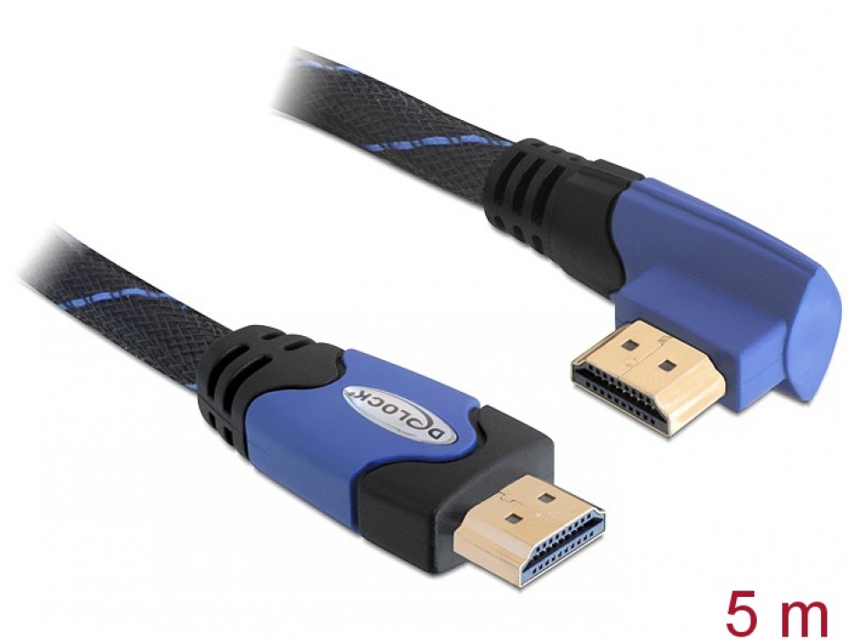 Imagine Cablu HDMI 4K v1.4 unghi 90 grade T-T 5m albastru, Delock 82958