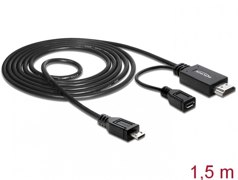 Imagine Cablu MHL la HDMI + micro USB-B 5 pini 1.5m (Samsung S2), Delock 82990