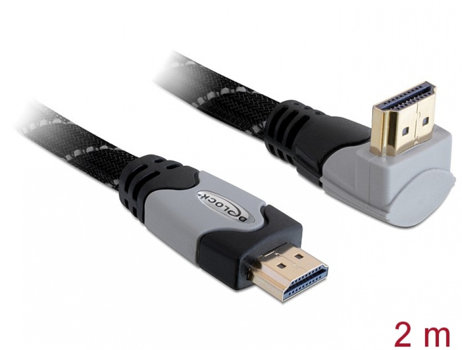 Imagine Cablu HDMI 4K v1.4 T-T unghi 90 grade 2m gri, Delock 82994