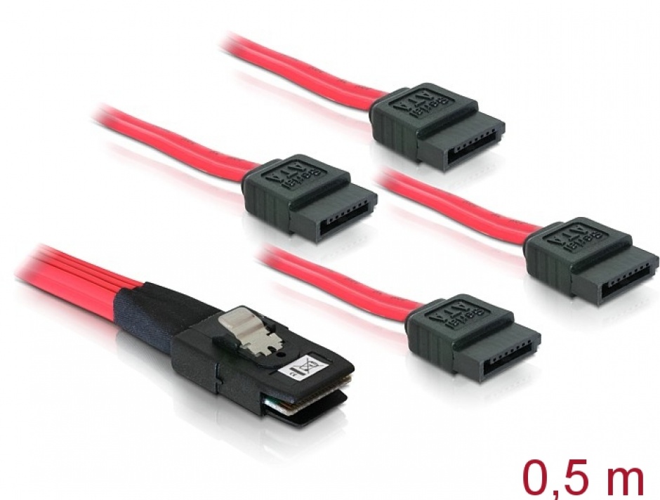 Imagine Cablu Mini SAS SFF-8087 la 4 x SATA 50cm, Delock 83057