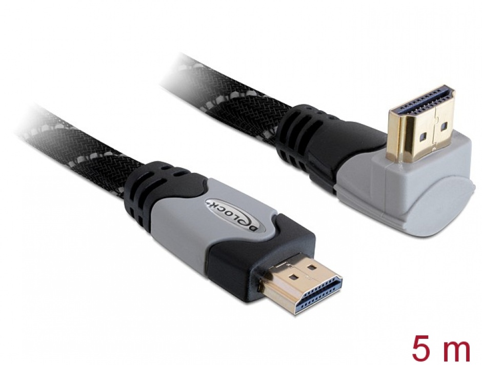 Imagine Cablu HDMI 4K v1.4 T-T unghi 90 grade 5m gri, Delock 83077