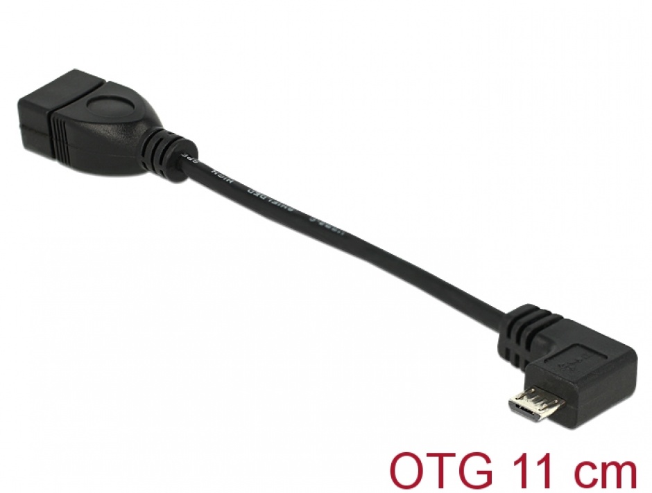 Imagine Cablu OTG USB 2.0 la micro USB-B in unghi 11cm, Delock 83104
