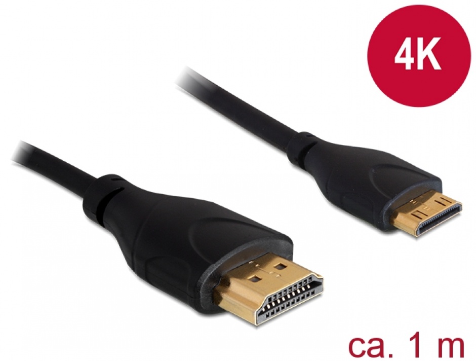 Imagine Cablu HDMI la mini HDMI-C 4K Slim 1.4 T-T 1m, Delock 83132