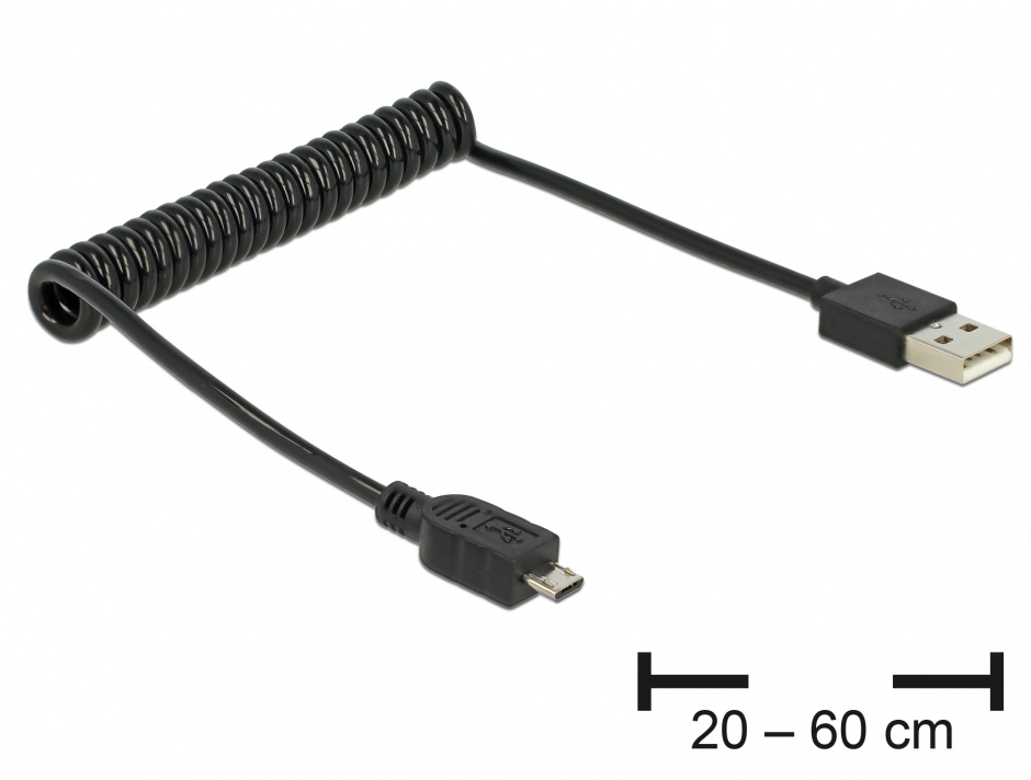 Imagine Cablu USB 2.0 la micro USB B T-T spiralat, Delock 83162