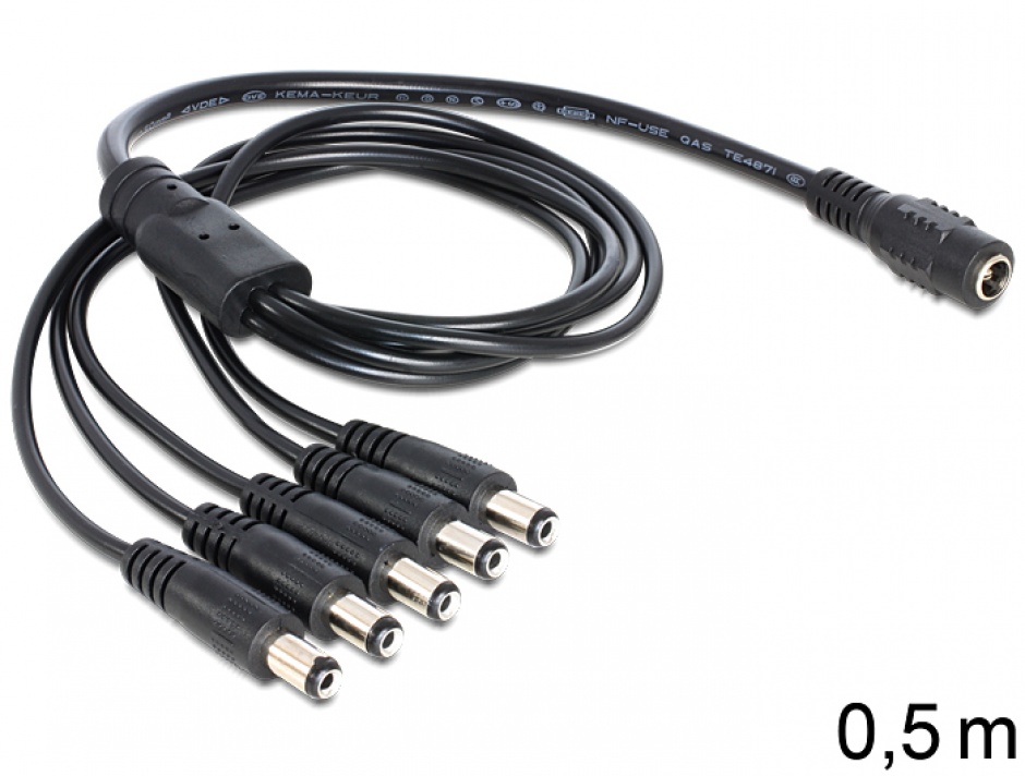 Imagine Cablu DC Splitter 5.5 mm x 2.1 mm 1 x mama > 5 x tata, Delock 83288