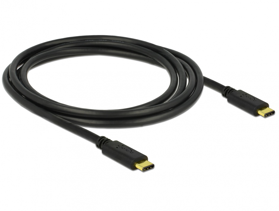 Imagine Cablu USB 2.0 tip C T-T Negru 2m 3A, Delock 83332