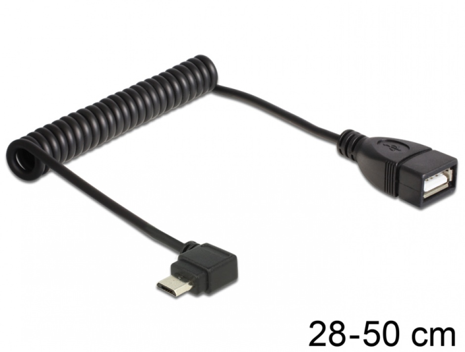 Imagine Cablu USB micro-B T in unghi la USB 2.0-A M OTG spiralat, Delock 83354