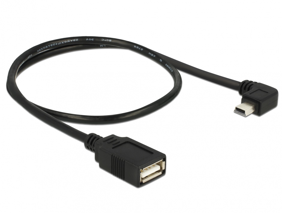 Imagine Cablu mini USB unghi la USB 2.0 T-M OTG 50cm, Delock 83356