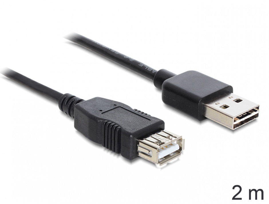Imagine Cablu prelungitor EASY-USB 2.0-A la USB 2.0-A T-M 2m Negru, Delock 83371