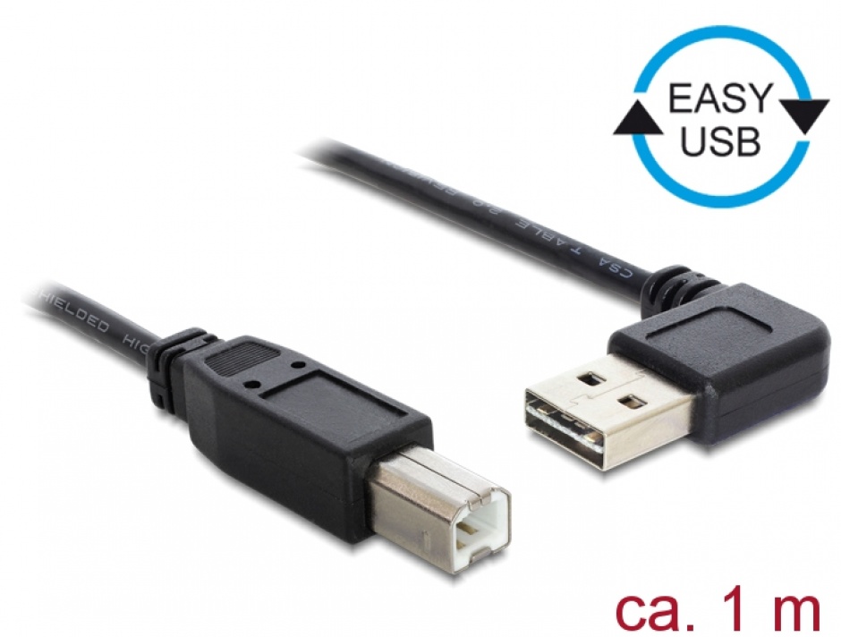 Imagine Cablu EASY-USB 2.0 tip A la USB-B T-T unghi 1m, Delock 83374