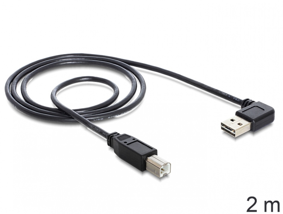 Imagine Cablu EASY-USB 2.0 tip A la USB 2.0 tip B T-T, unghi, 2m, Delock 83375